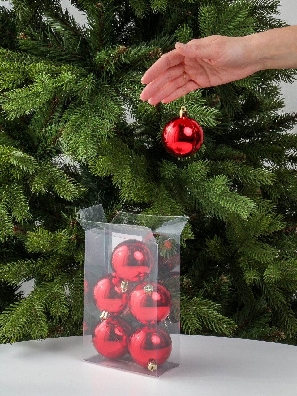 Елочный шар 6 шт, красный, 6 см, пластик, SYQD-0119156R