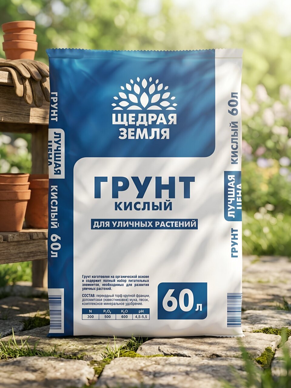 Грунт Щедрая земля, НЦС, кислый, 60 л