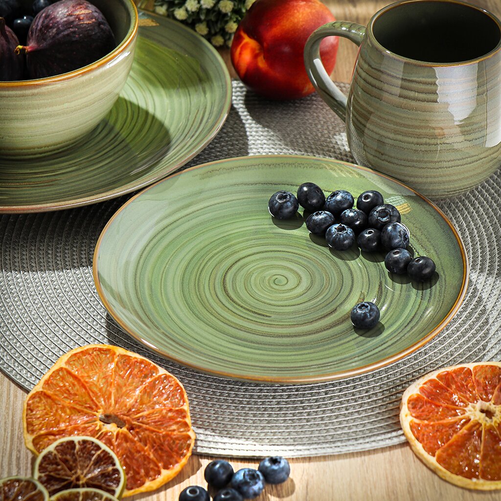 Тарелка десертная, керамика, 21 см, круглая, Verde зеленый, Daniks, ST2504-2 тарелка десертная керамика 19 см круглая белый daniks
