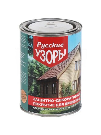 Защитно-декоративное покрытие Русские узоры, для дерева, калужница, 0.75 л