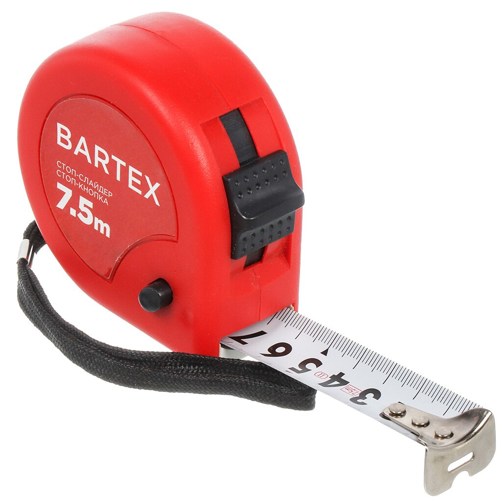 Рулетка 7.5х25 мм, с фиксатором, + кнопка, Bartex, M-58 рулетка 5 м обрезиненный пластик 25 мм с фиксатором кнопка bartex jb 02 36g 5025
