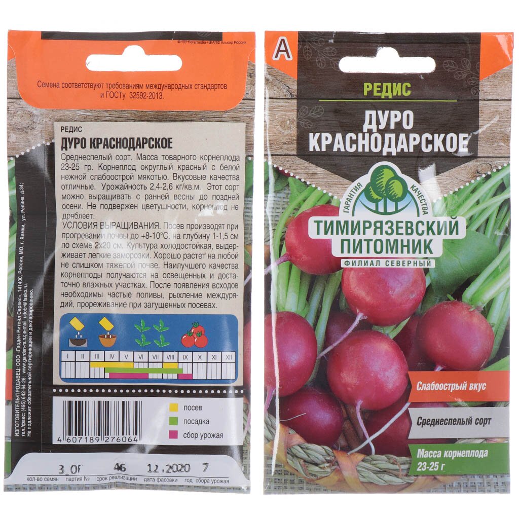 Семена Редис Дуро Краснодарское, 3 г, в цветной упаковке Тимирязевский питомник