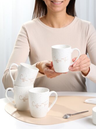 Набор кружек керамика, 4 шт, 350 мл, металлическая подставка, ТМ Глория, 202449, металл