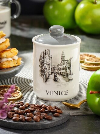 Банка для сыпучих продуктов, доломит, 350 мл, с крышкой, Daniks, Фьюжн