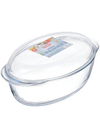 Кастрюля стекло, 20х33х9 см, 4 л, овальная, с крышкой, 459AAST