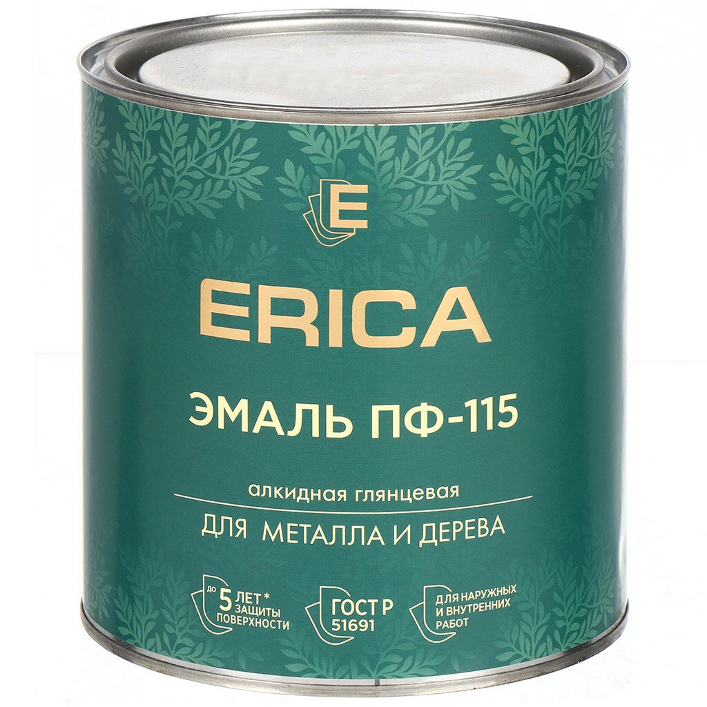Эмаль Erica, ПФ-115, для внутренних и наружных работ, алкидная, глянцевая, ярко-зеленая, 2.6 кг эмаль erica пф 115 для внутренних и наружных работ алкидная глянцевая бирюзовая 0 8 кг