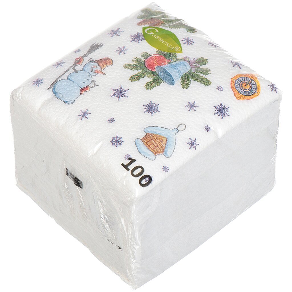 Салфетки бумажные Гармония цвета Новогодний коллаж 100 шт, 24х24 см