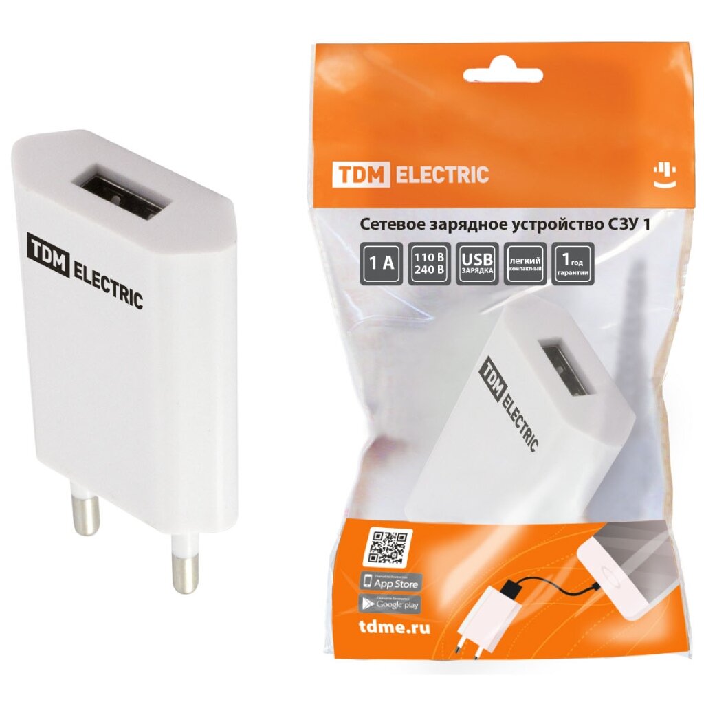 Зарядное устройство TDM Electric, СЗУ 1, 1 разъем, 1 А, белое, SQ1810-0001 зарядное устройство osterrig на 8 приборов