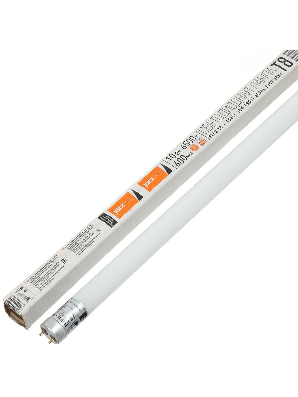 Лампа светодиодная G13, 10 Вт, 6500 К, холодный белый свет, JazzWay, Frost Pled T8-600GL, 1025326