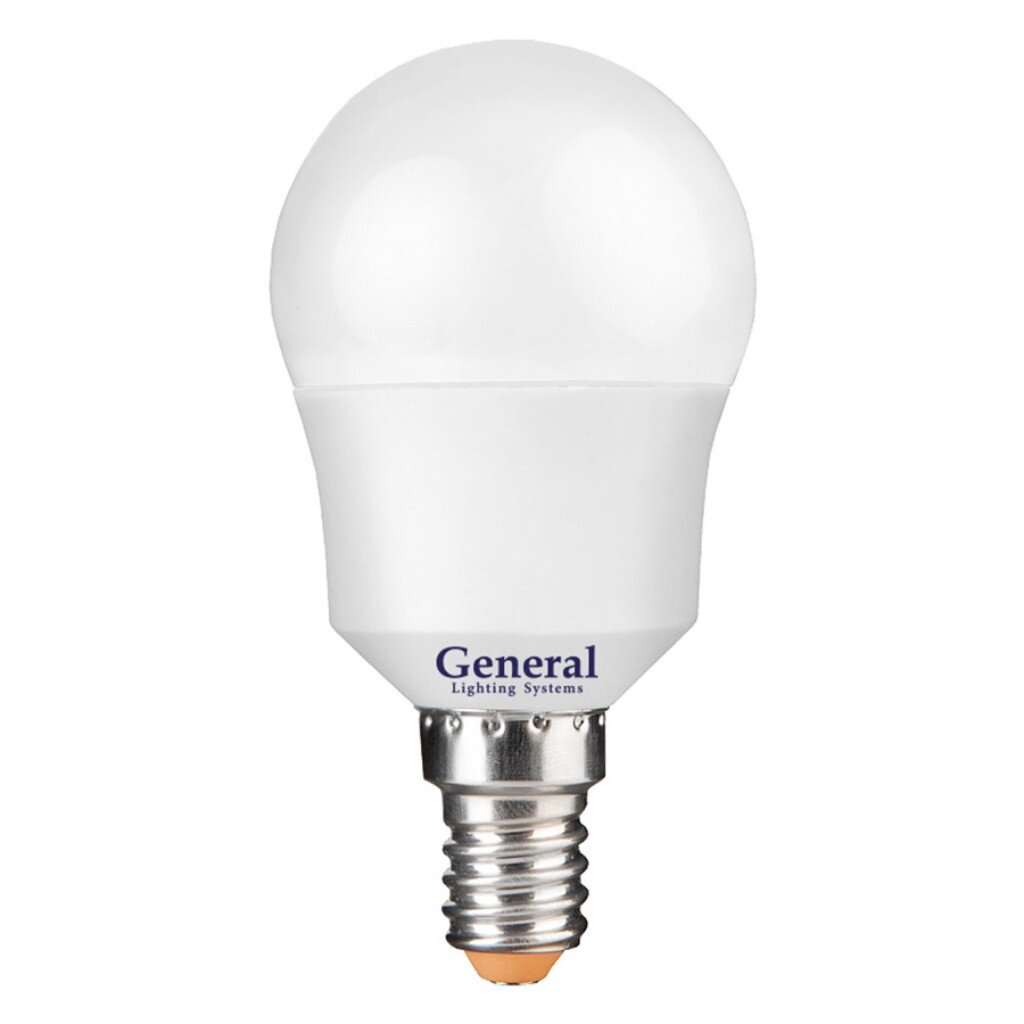 Лампа светодиодная E14, 15 Вт, 230 В, шар, 6500 К, холодный белый свет, General Lighting Systems, GLDEN-G45F