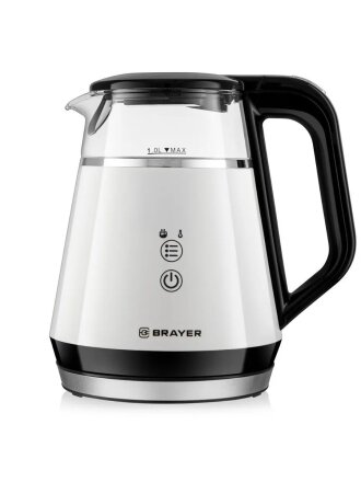 Чайник электрический Brayer, BR1084, 1 л, 1100 Вт, скрытый нагревательный элемент, стекло