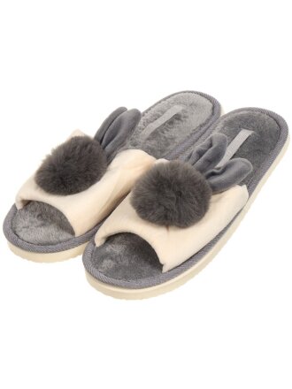 Тапки для женщин, бежевый, серые, р. 36-37, открытые, С зайчиком, А-78-139-12