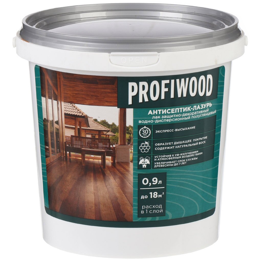 Антисептик-лазурь Profiwood, декоративный, атмосферостойкий, лиственница, 0.9 кг водный раствор защитного средства для древесины profiwood