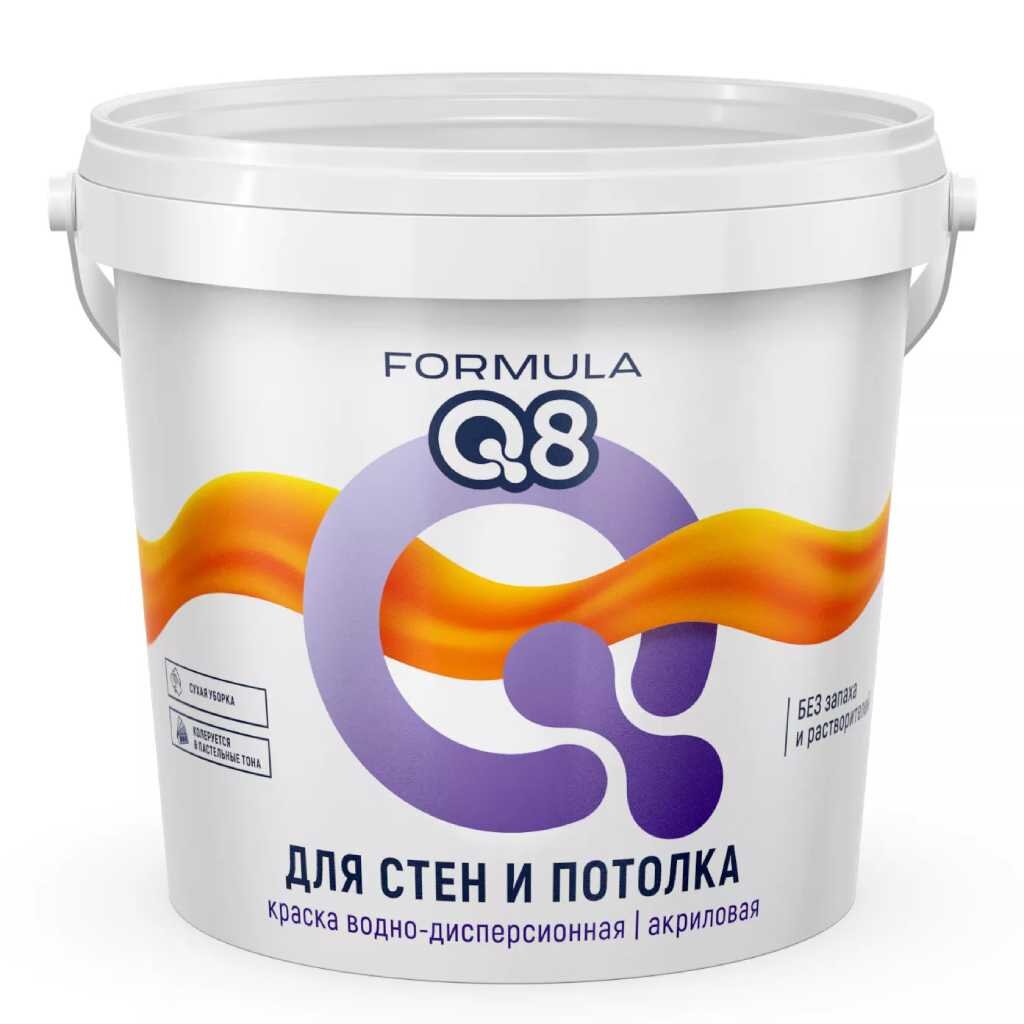 

Краска воднодисперсионная, Formula Q8, акриловая, для потолков, матовая, белая, 1.4 кг, Белый