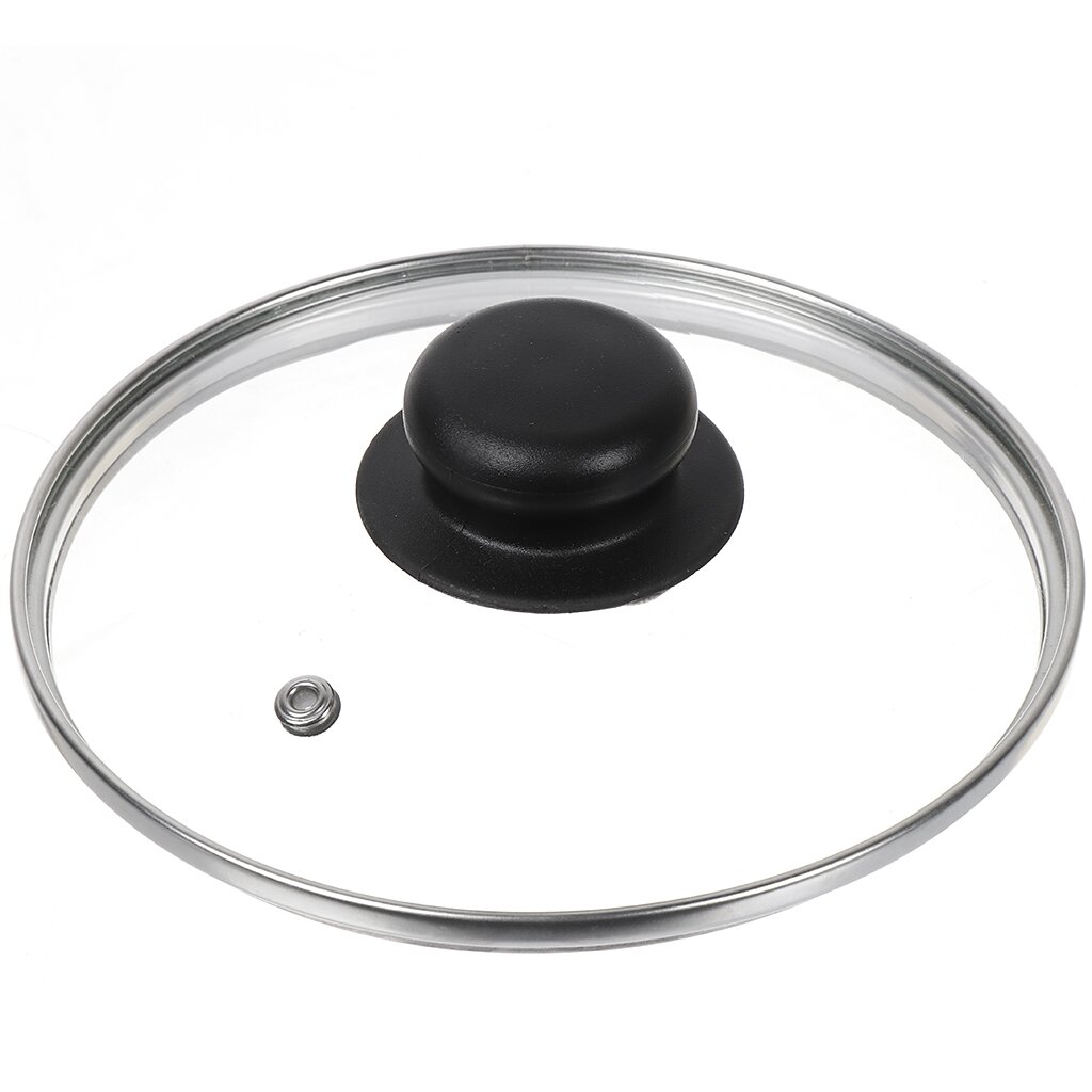 Крышка для посуды стекло, 16 см, Daniks, металлический обод, кнопка бакелит, черная, Д4116Ч крышка для посуды стекло 26 см daniks металлический обод кнопка бакелит черная д4126ч