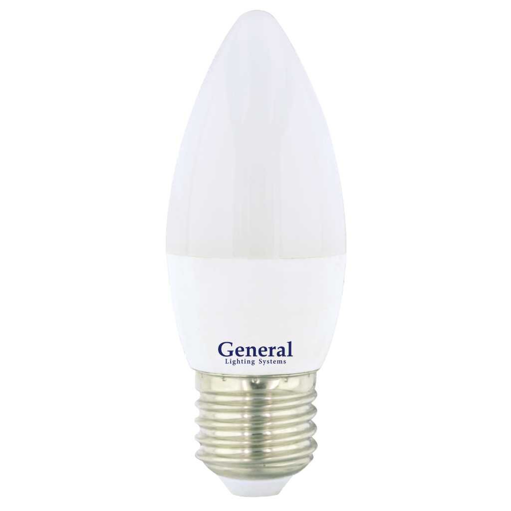 Лампа светодиодная E27, 8 Вт, 230 В, свеча, 6500 К, холодный белый свет, General Lighting Systems, GLDEN-CF, CF, 638700