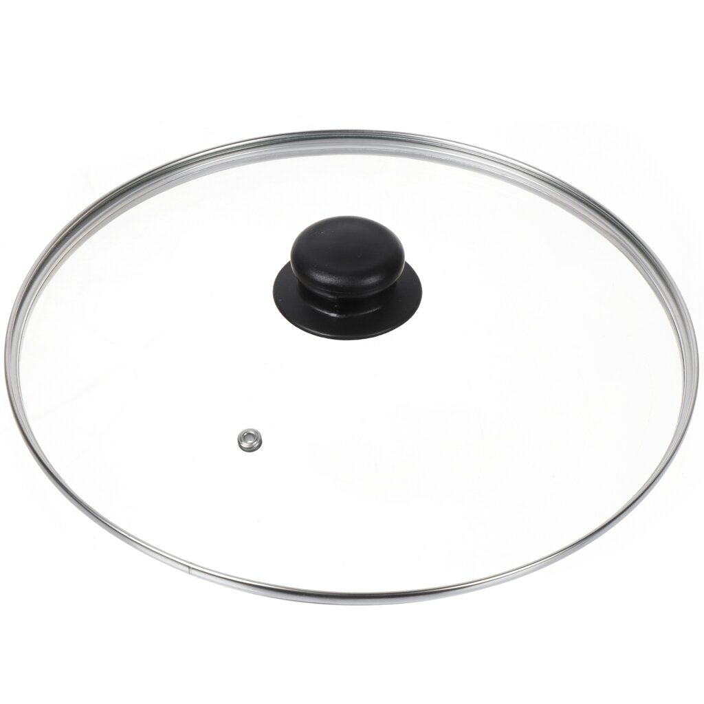 Крышка для посуды стекло, 28 см, Daniks, металлический обод, кнопка бакелит, черная, Д4128Ч крышка для посуды стекло 26 см daniks металлический обод кнопка бакелит черная д4126ч