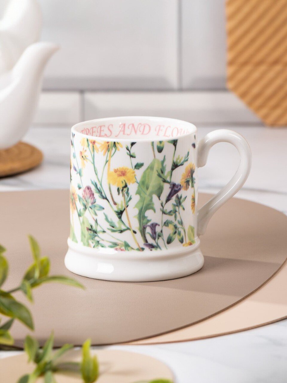 Кружка керамика, 370 мл, Луговые цветы, Y4-9005, в ассортименте