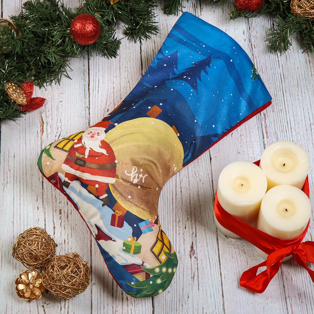 Носок новогодний 43х30 см, Y4-5635 подарочный набор новогодний крошка я держатель для соски пустышки на ленте и носочки погремушки на ножки оленёнок