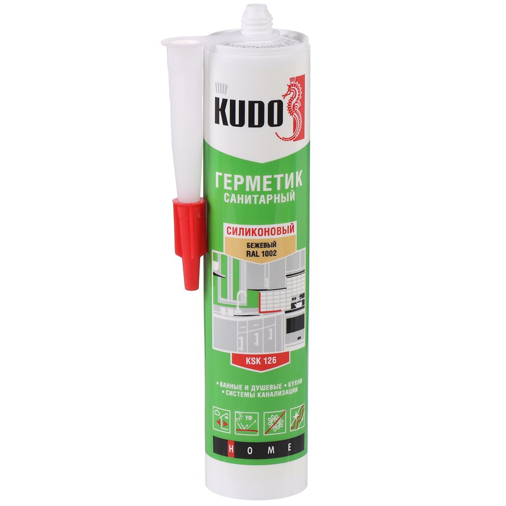 Герметик силиконовый, KUDO, KSK-126, 280 мл, бежевый герметик силиконовый для кухни и ванной selsil bath