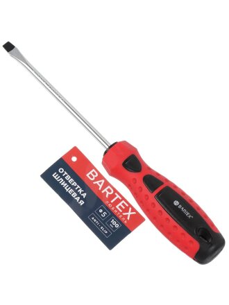 Отвертка плоская, Bartex, SL5, 5х100 мм, антискользящая двухкомпонентная, CrV сталь, Любитель