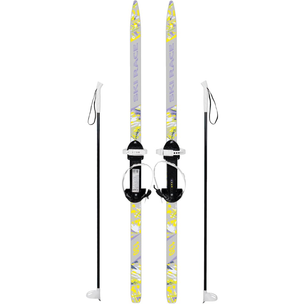 Лыжи для детей, 130 см, с палками, 100 см, универсальное крепление, стеклопластик, серые, Ski Race, 339675-00 подростковые лыжи cicle