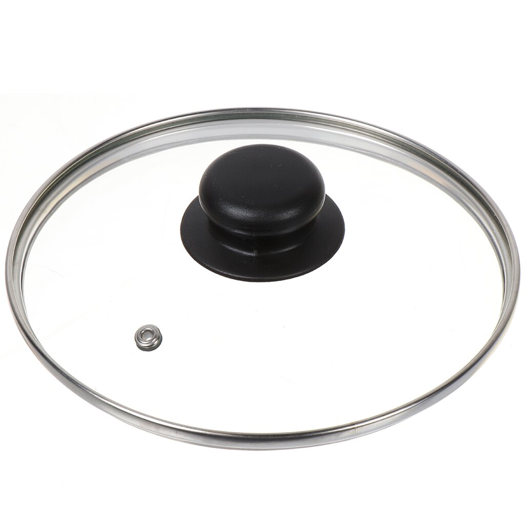 Крышка для посуды стекло, 18 см, Daniks, металлический обод, кнопка бакелит, черная, Д4118Ч крышка для посуды стекло 16 см daniks металлический обод кнопка бакелит черная д4116ч