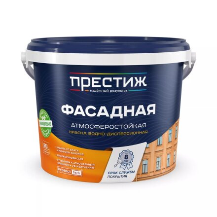 Краска водно-дисперсионная, Престиж, F20 ВД-АК-101, акриловая, фасадная, влагостойкая, матовая, супербелая, 4.5 кг