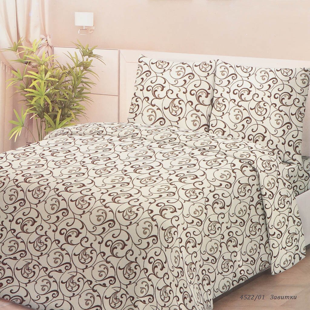 Постельное белье Для Snoff 2-спальное бязь (простыня 215х220 см, 2 наволочки 70х70 см, пододеяльник 175х215 см) Завитки 4522-1