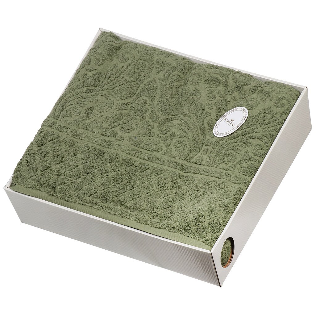 Плед евро, 220х240 см, подарочная коробка, жаккард, 100% хлопок, Karteks, Damask 18, зеленый плед first 140x200 см микрофибра зеленый