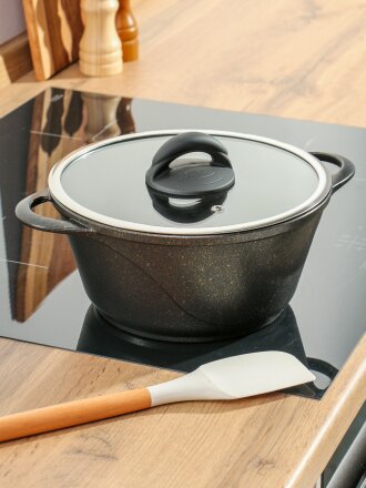 Кастрюля алюминий, антипригарное покрытие, 3 л, крышка стекло, Гурман, Eclipse, ГМк303ЭКИ, индукция