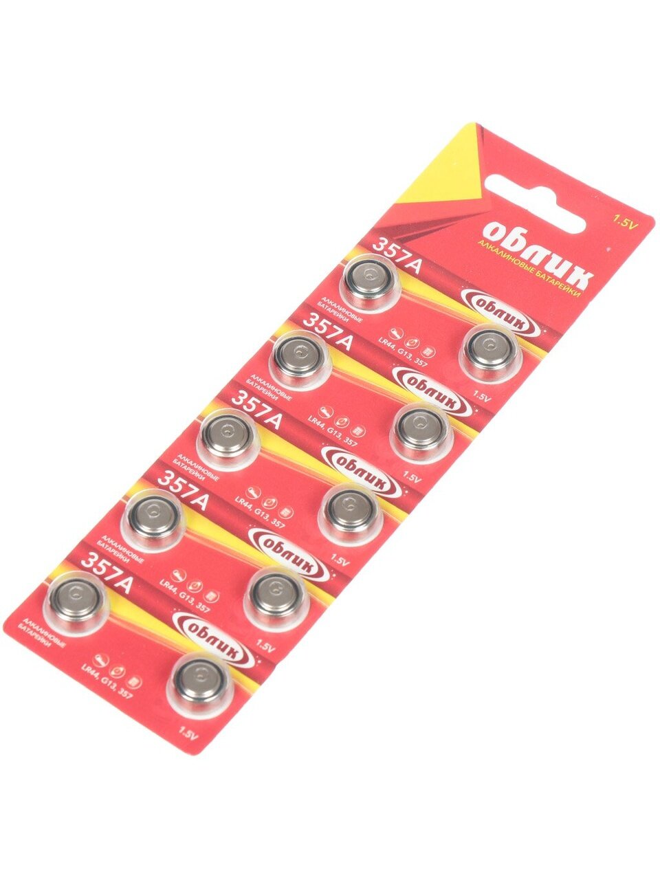 Батарейка Облик, LR44 (357A, G13), Alkaline, щелочная, 1.5 В, блистер, 10 шт