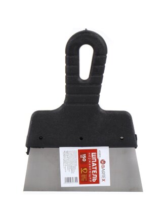 Шпатель нержавеющая сталь, 150 мм, прямой, рукоятка пластик, Bartex