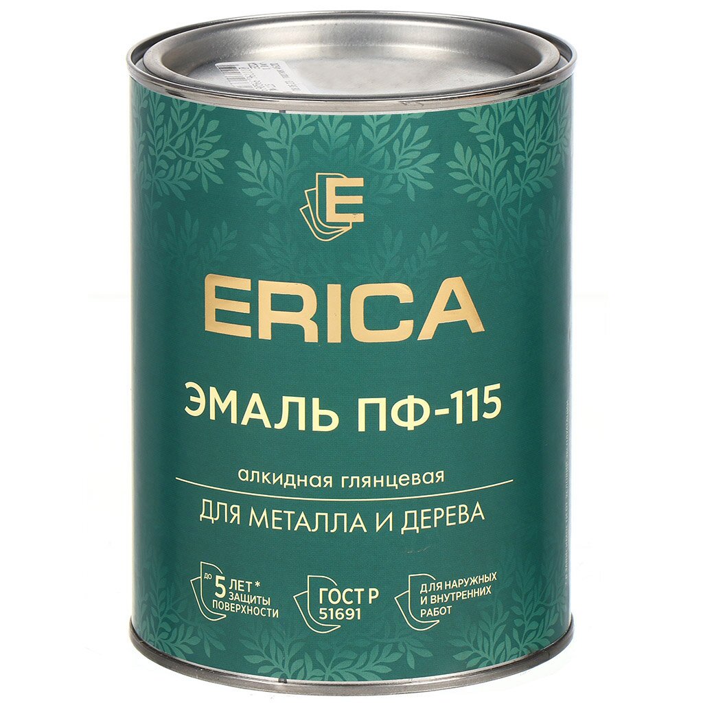 Эмаль Erica, ПФ-115, для внутренних и наружных работ, алкидная, глянцевая, хаки, 0.8 кг