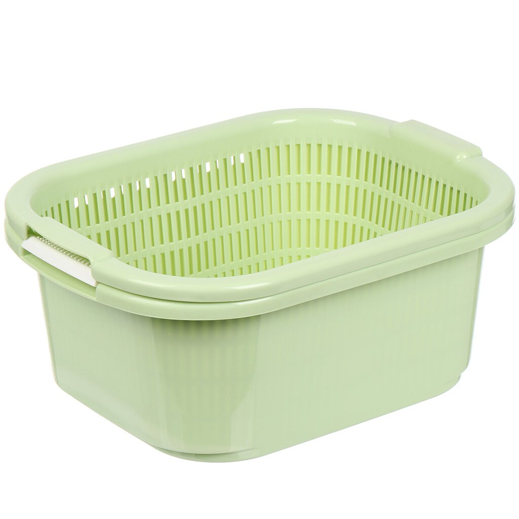 Дуршлаг пластик, с контейнером, 33х26х15 см, зеленый, Y4-6472 туалет для кошек savic leo мокко гранит зеленый пластик 64 x 46 x 45 см