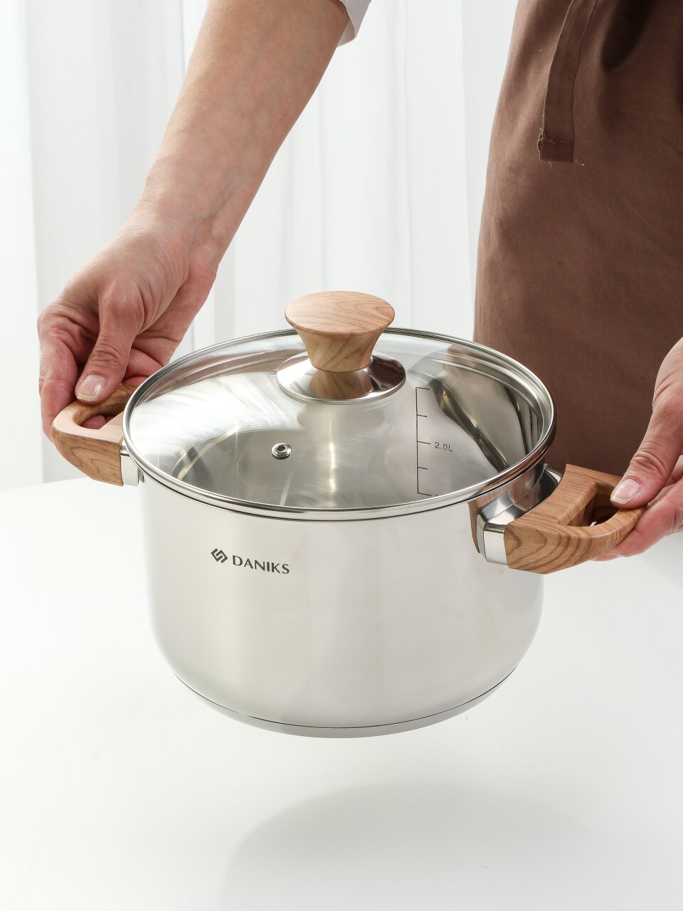 Кастрюля нержавеющая сталь, 3.9 л, крышка стекло, Daniks, Осло, GS-01147-20CA, индукция