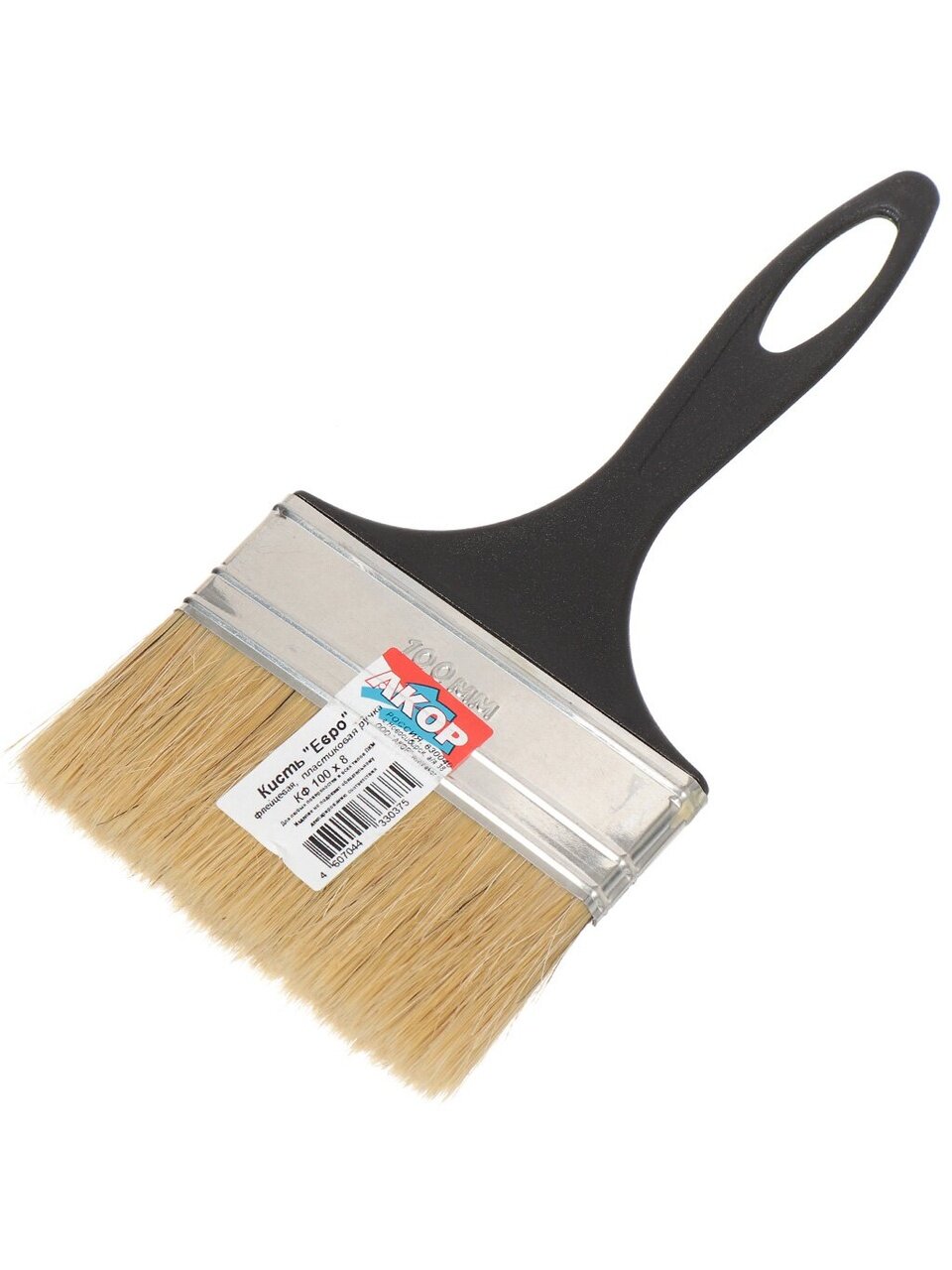 Кисть плоская, Акор, Евро, 8х100 мм, натуральная щетина, рукоятка пластик, 120 08 100