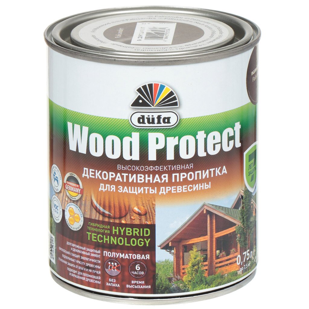 Пропитка Dufa, Wood Protect, для дерева, палисандр, 0.75 л