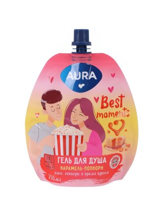Гель для душа Aura, Карамель-попкорн, 250 мл, дой-пак