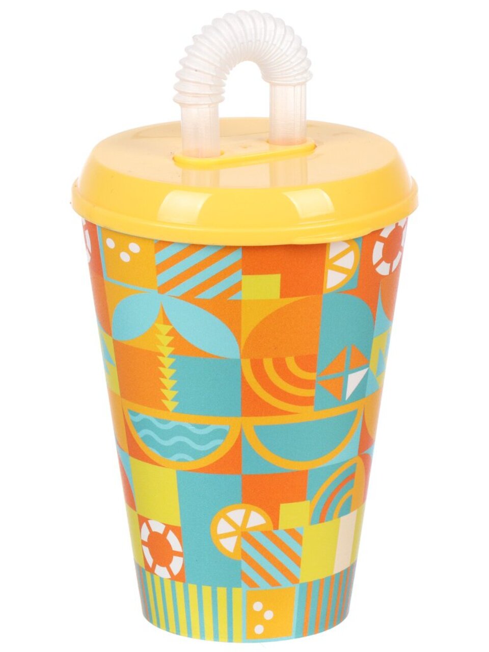 Стакан 420 мл, пластик, IZI-GO, Геометрия, с трубочкой, с крышкой, с декором, 0403/01