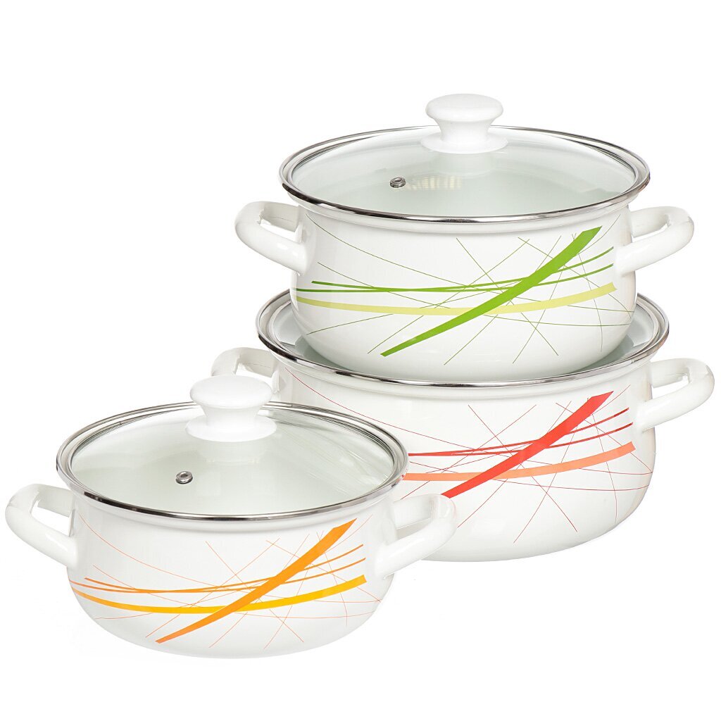 Набор посуды эмалированная сталь, 6 предметов, кастрюли 2,3,4 л, Керченский металлургический завод, График-1-Экстра