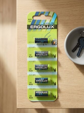 Батарейка Ergolux, А23 (MN21, 23A), Alkaline, щелочная, 12 В, блистер, 5 шт, 12296