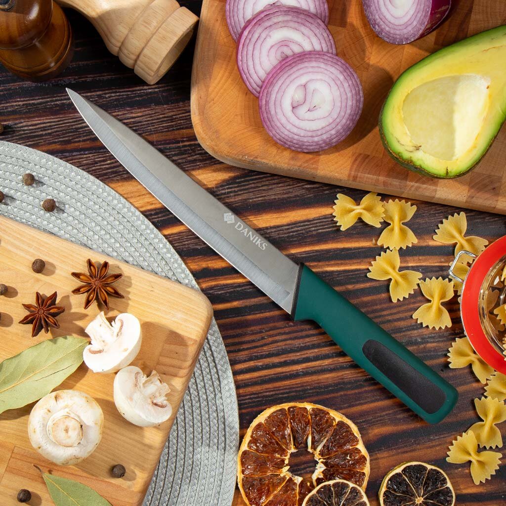 Нож кухонный Daniks, Emerald, разделочный, нержавеющая сталь, 20 см, рукоятка пластик, S-K42635-03 кухонный разделочный нож ladina