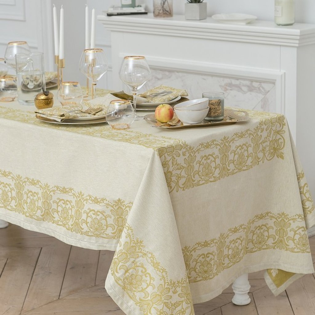 Столовый набор «Этель» Скатерть 150х250см, салфетки 45х45см - 8шт. цвет золотой, хл. с ВМГО, 2332536