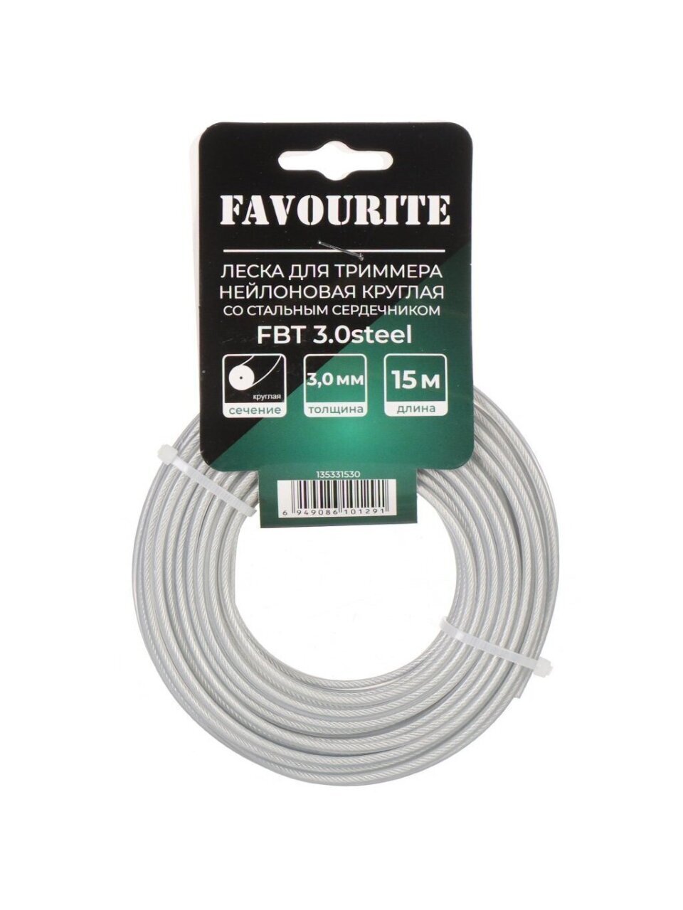 Леска для триммера 3 мм, 15 м, круг, Favourite, FBT 3.0steel, нейлон