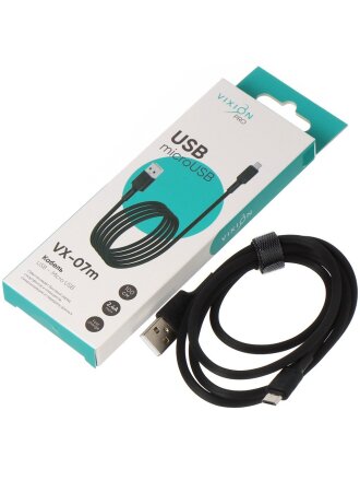 Кабель Vixion, VX-07m, microUSB, 2 разъема, 2.4 А, 1 м, усиленный, черный