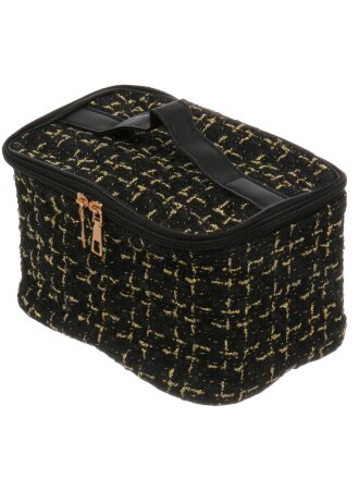 Косметичка 20х14х12.5 см, плетеная, A080066, квадратная, застежка молния, черно-золотая