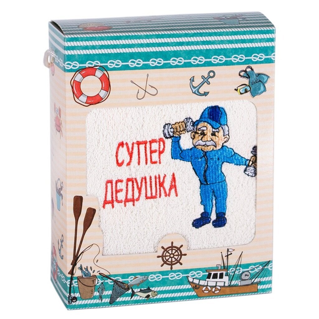 Полотенце кухонное махровое, 40х70 см, 100% хлопок, Супер дедушка, Россия, ОМ-2317