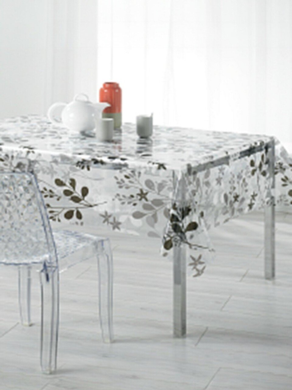 Клеенка Silvano, 1.4х20 м, ПВХ, прозрачная, веточки, RFT-677E