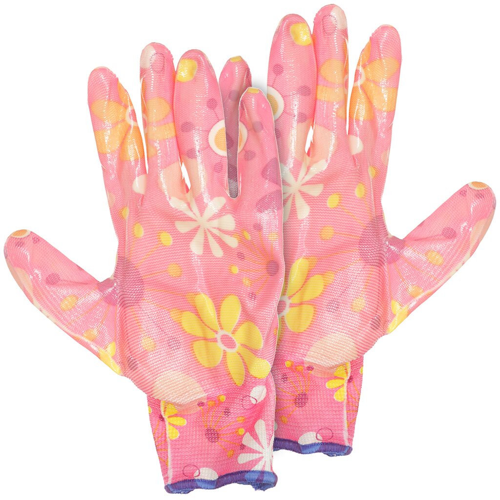 Перчатки нейлон, нитриловый облив, Цветочек перчатки нейлоновые с двойным латексным обливом утеплённые praktische home